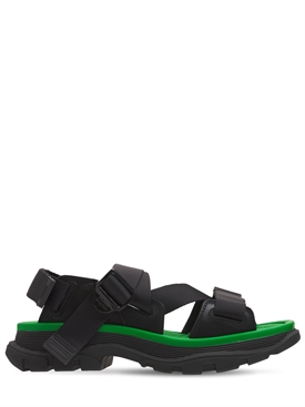 Alexander McQueen - Sandales à scratch en nylon et cuir 20 mm - Noir/Vert |  Luisaviaroma