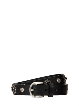 3cm zap flower stud leather belt 