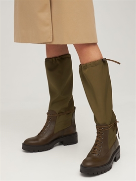 Aquazzura - Botas altas para la lluvia de nylon y piel 50mm - Verde Militar  | Luisaviaroma
