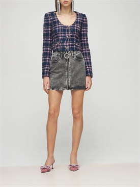 Embellished cotton denim mini skirt 