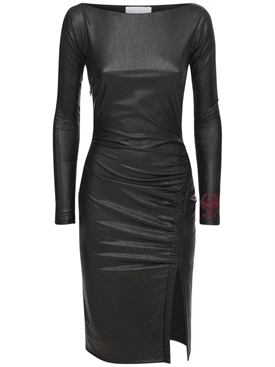 long sleeve fitted leather dress