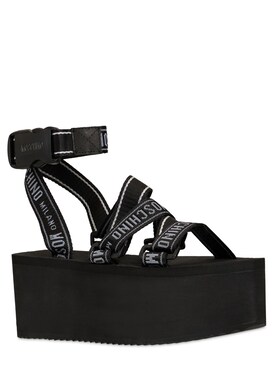 moschino logo tape wedge sandals