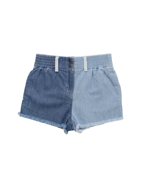 Color block cotton denim shorts 