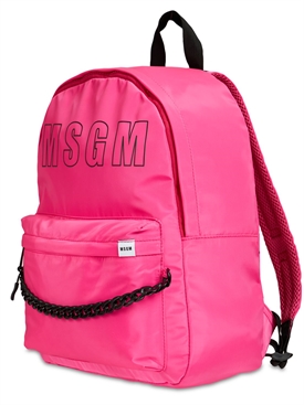Msgm - Zaino in nylon con logo e applicazione - Fucsia | Luisaviaroma