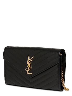 saint laurent monogram quilted leather chain wallet