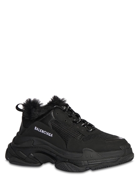 Balenciaga - Triple s faux fur sneakers - Black | Luisaviaroma