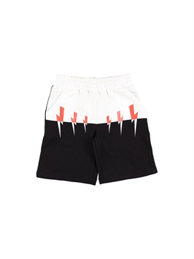 Thunder color block cotton sweat shorts 