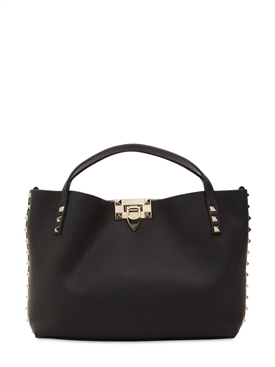 Valentino Garavani - Bolso tote pequeño rockstud de piel - Negro/Rosa |  Luisaviaroma
