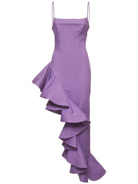 Giuseppe Di Morabito: Ruffled poplin asymmetrical dress - Purple - women_0 | Luisa Via Roma