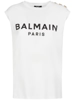 Logo print cotton t-shirt w/buttons - Balmain - Women | Luisaviaroma