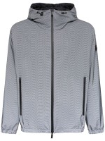 Moncler: Sautron fishnet print tech jacket - Dark Grey - men_0 | Luisa Via Roma