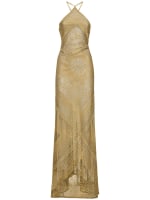 roberto cavalli halter dress Roberto Cavalli Black Pleat Jersey Halter Maxi Dress Size 40