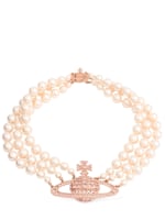 【Vivienne Westwood】Three row pearl bas relief choker VIVIENNE WESTWOOD THREE ROW PEARL DROP CHOKER SILVER PEARL