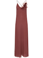 luisaviaroma blumarine ruffled silk long dress BLUMARINE Ruffled Silk Long Dress W/rose Blumarine