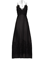 chinese dress ladies Long lingerie-style dress in silk with black and white lace main image 0