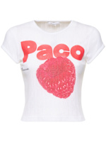 T-shirt in cotone pointelle stampato - Rabanne - Donna - Bianco/Rosso - S