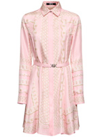 knee length dresses for ladies Versace Short-Sleeve Multicolored Silk Dress – Runway Catalog