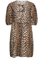 Tie string printed cotton mini dress - GANNI - Women | Luisaviaroma
