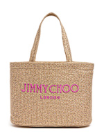 Jimmy Choo【関税送料込】E/W ラフィアビーチトートバッグ Beach Tote E/W M | Latte 刺繍入り Natural ラフィア・トート