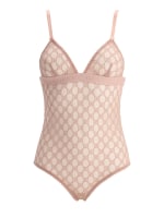 Gucci Gg Embroidered Sheer Tulle Bodysuit - Pink