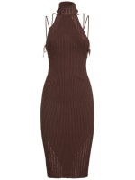 andreadamo ribbed knit midi dress ANDREDAMO Sheer Knitted Raceback Midi Dress | Neutrals