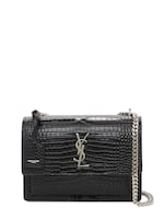 Saint Laurent Black Croc Embossed Leather Medium Sunset Shoulder