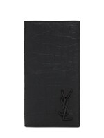 Saint Laurent Men's Monogram Croc-Embossed Card Case