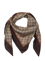 GG print with Horsebits silk scarf in beige and ebony