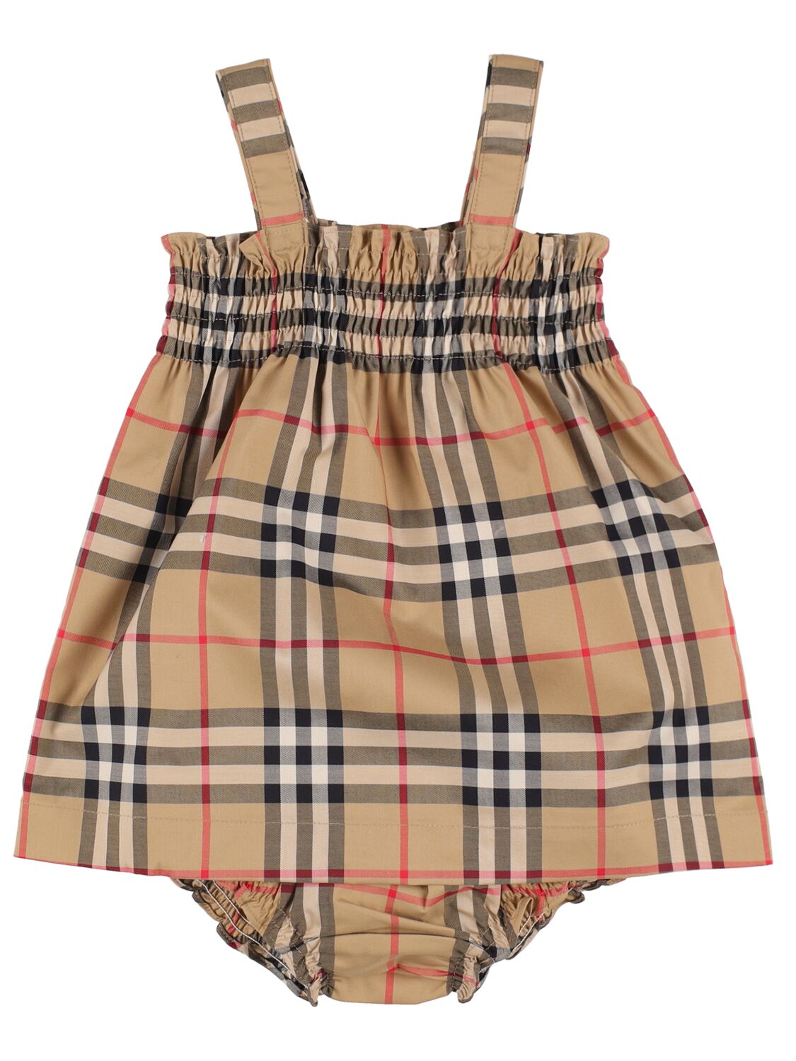 Burberry Babies' Check Cotton Dress & Diaper Cover In Blue