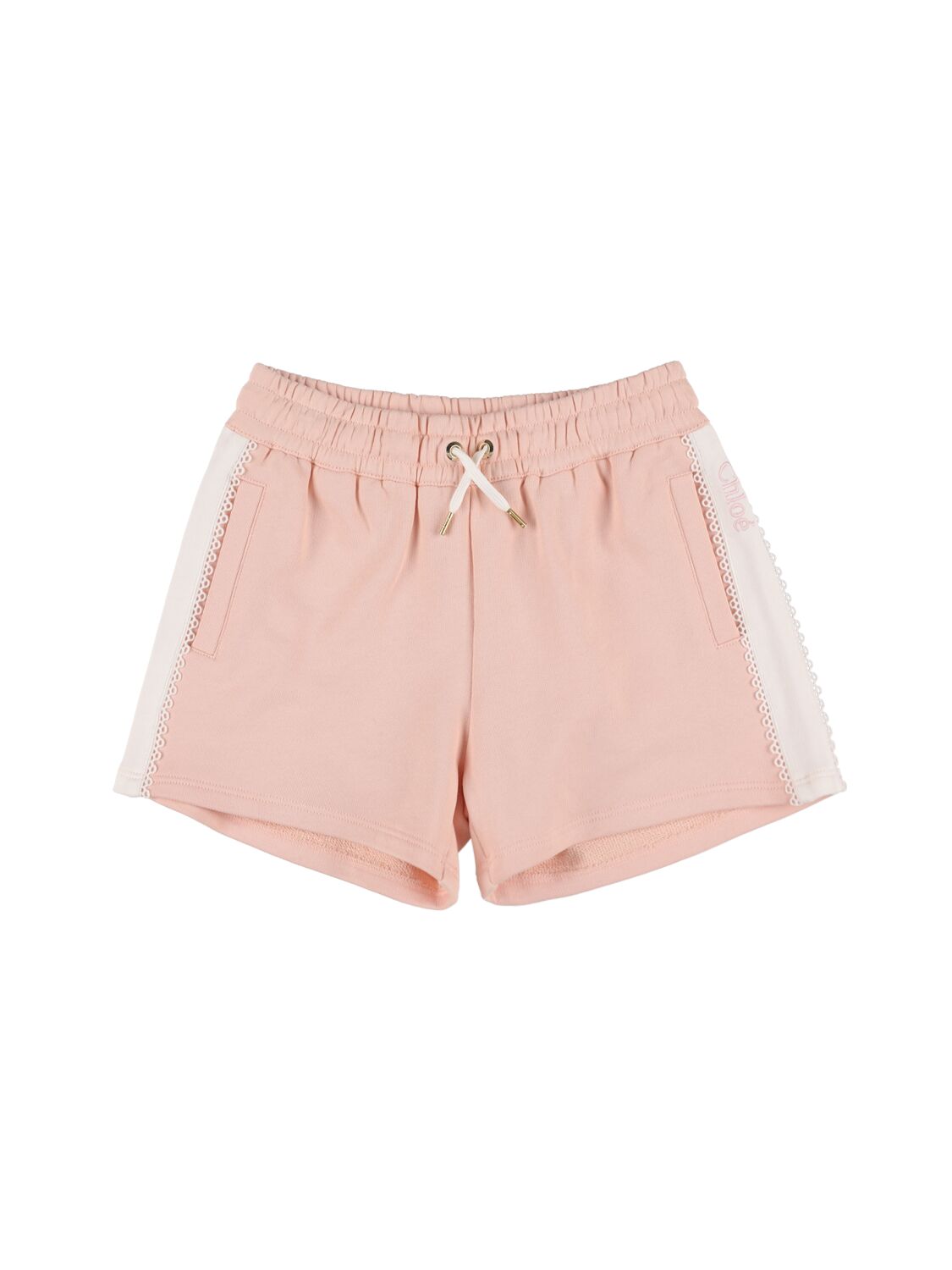 Chloé Kids' Organic Cotton Jersey Shorts W/ Bands In Pink