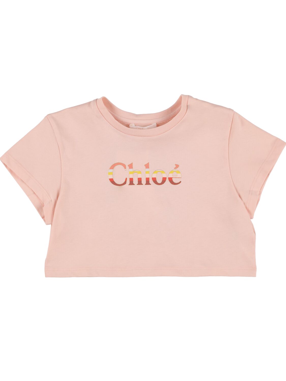 Chloé Kids' Logo Organic Cotton Jersey Crop T-shirt In Pink