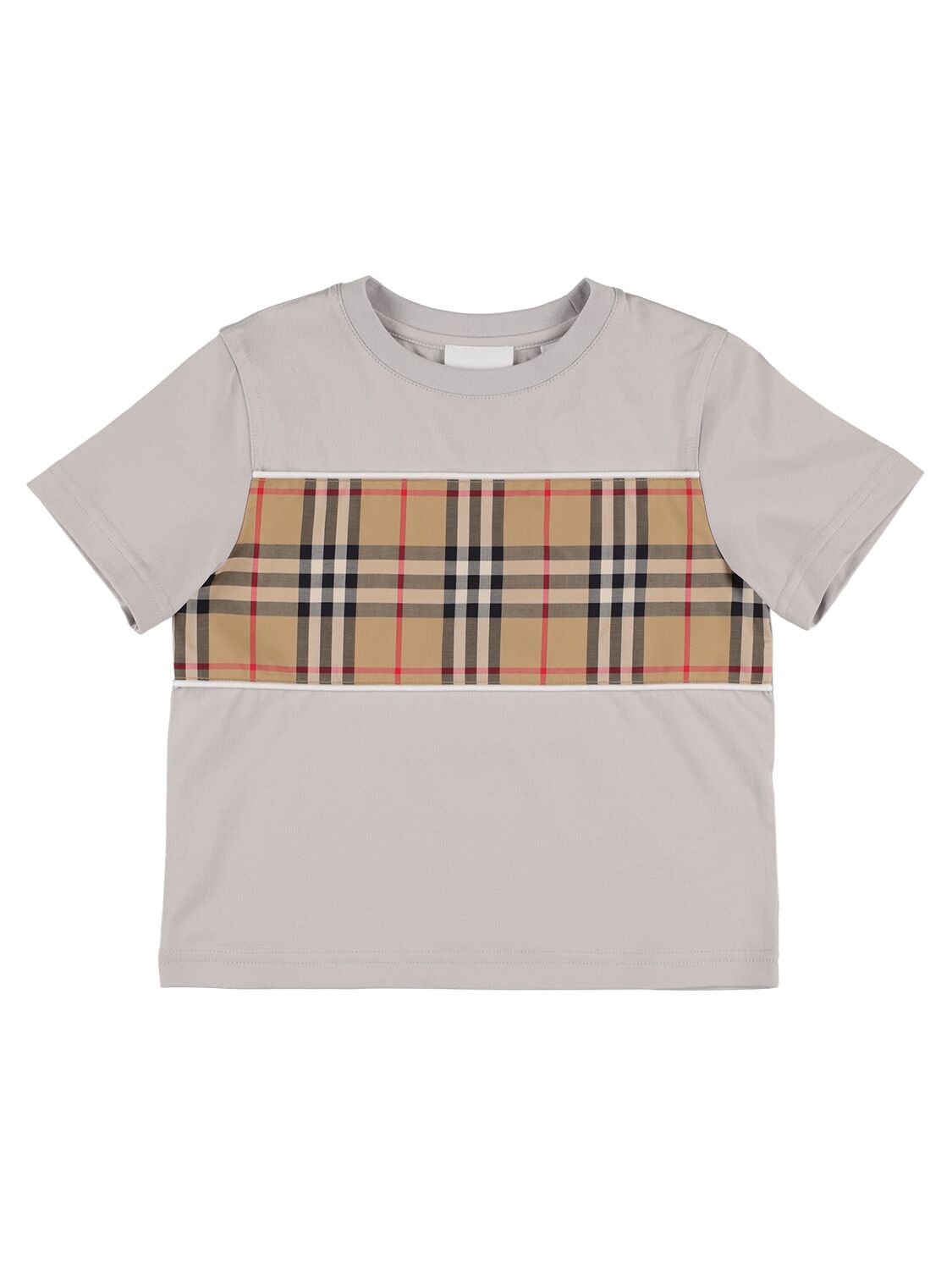 Burberry Babies' Cotton Jersey T-shirt W/ Check Inserts In Gray
