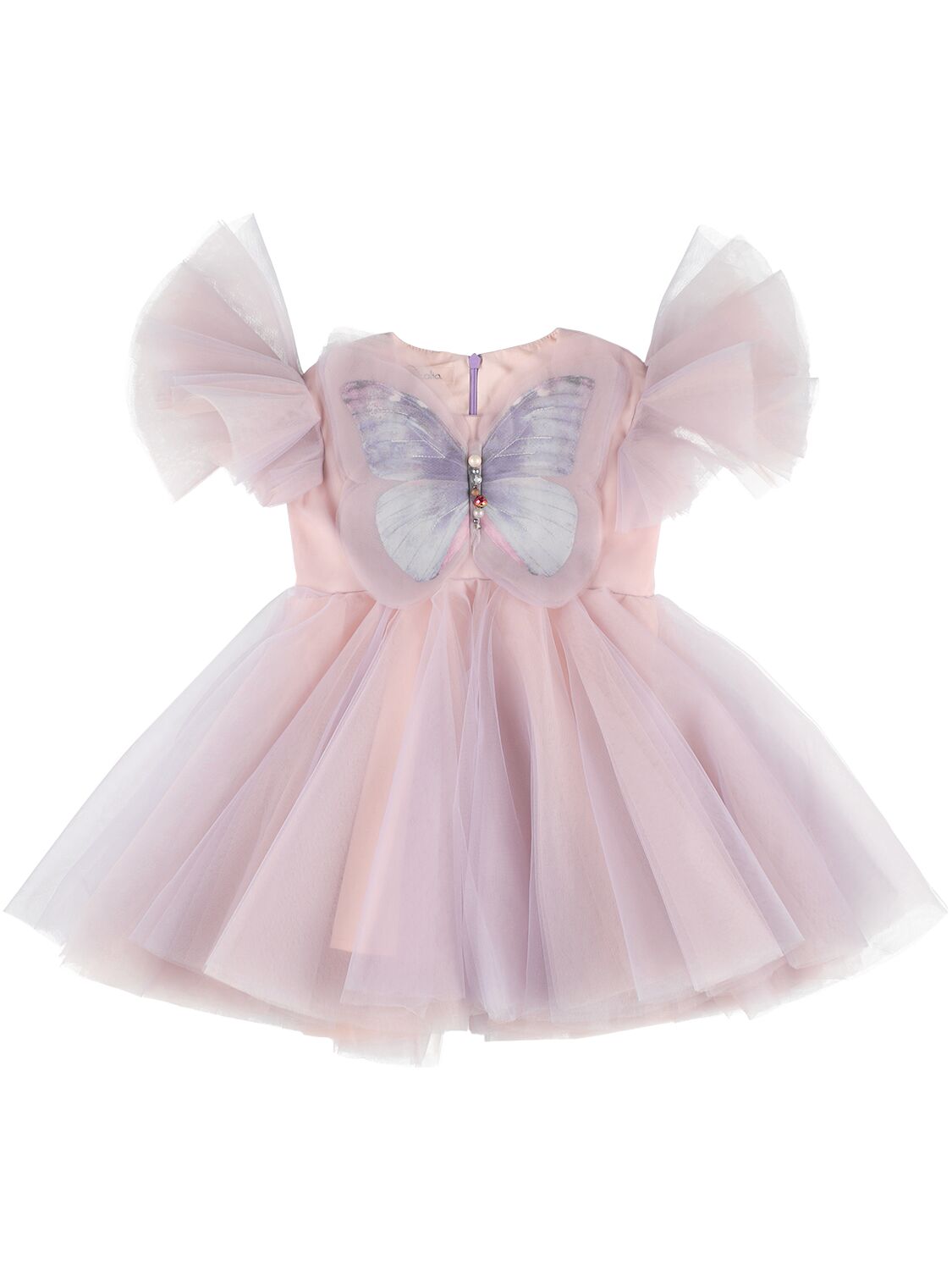 Nikolia Kids' Tulle Midi Dress W/ Butterfly Appliqué In Multicolor