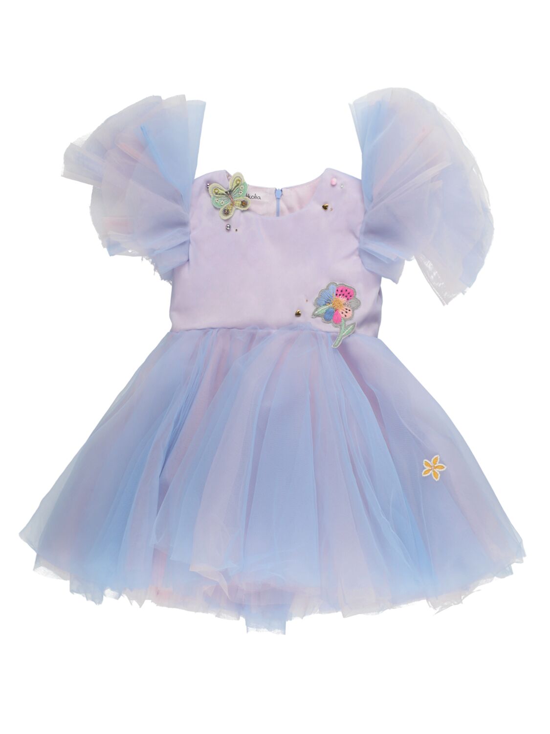 Nikolia Kids' Tulle Midi Dress W/ Appliqués In Light Blue