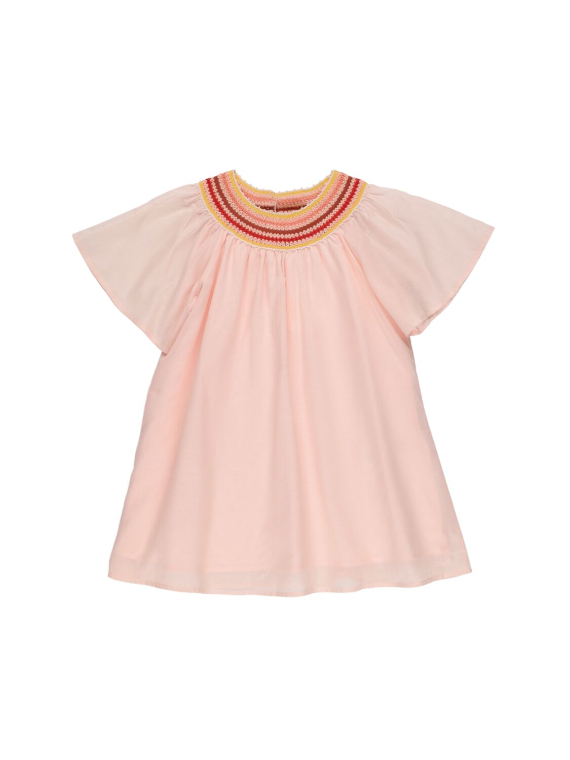 Chloé Kids' Organic Cotton Dress W/ Crochet Collar In Pink