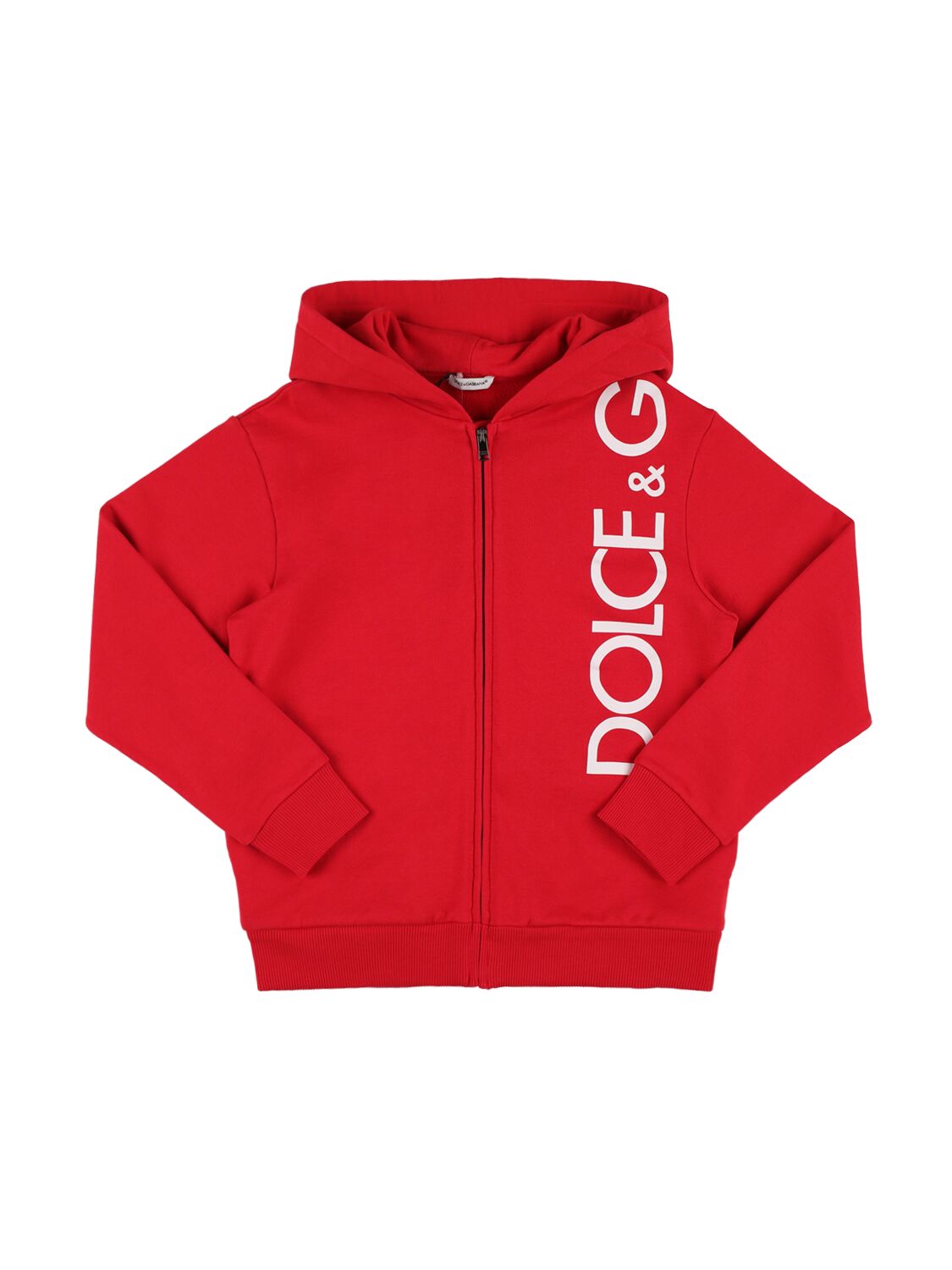 Dolce & Gabbana Kids' Logo Print Cotton Zip-up Hoodie In Red