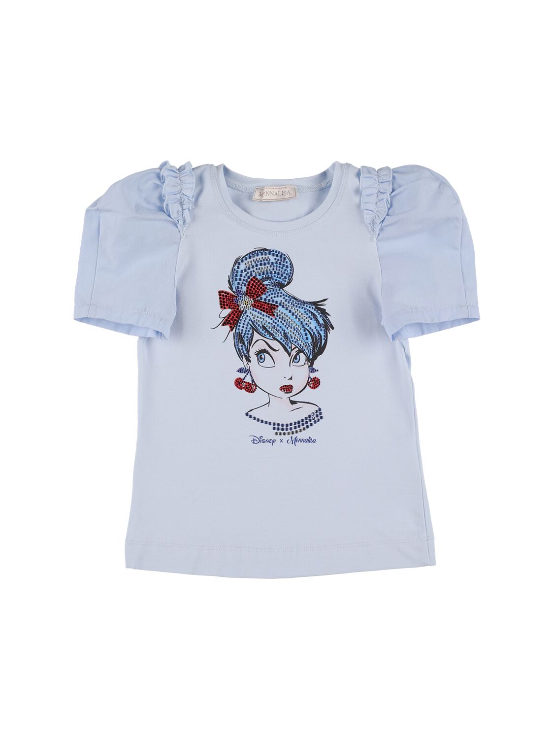 Monnalisa Kids' Embellished Jersey T-shirt In Light Blue