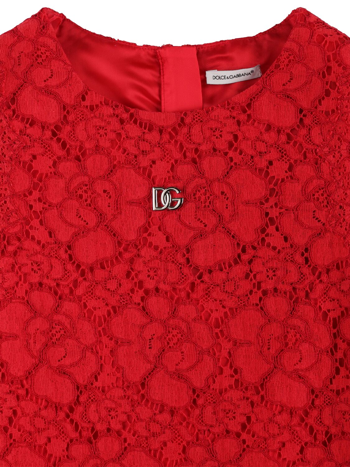 Shop Dolce & Gabbana Lace Cotton Blend Dress W/logo In Red