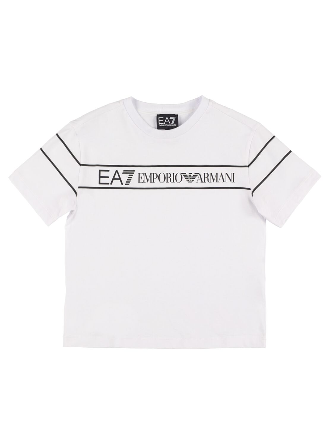 Ea7 Kids' Logo Cotton Jersey T-shirt In White