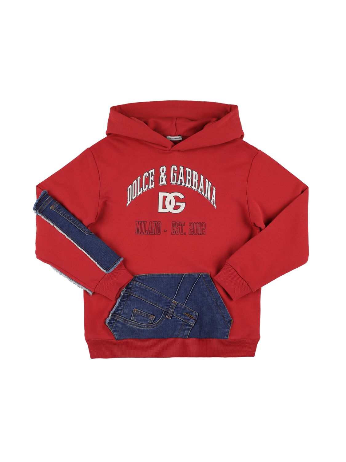 Logo Printed Hoodie W/denim Patchwork