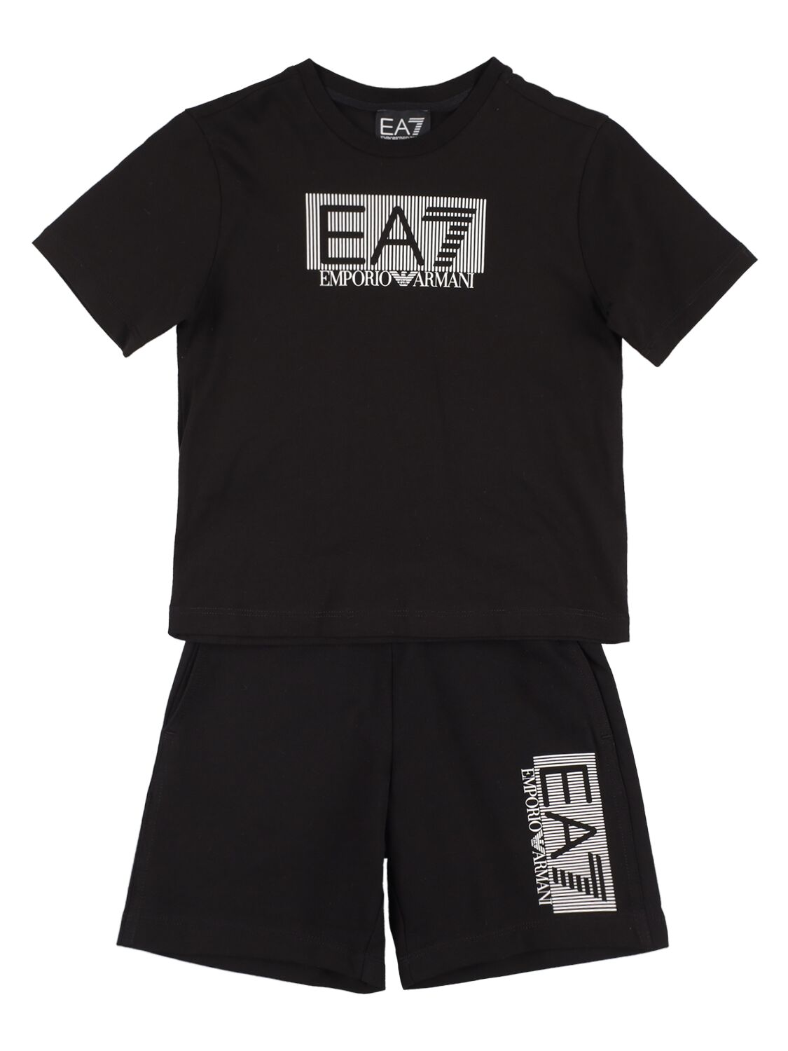 Ea7 Kids' Logo Cotton Jersey T-shirt & Shorts In Black