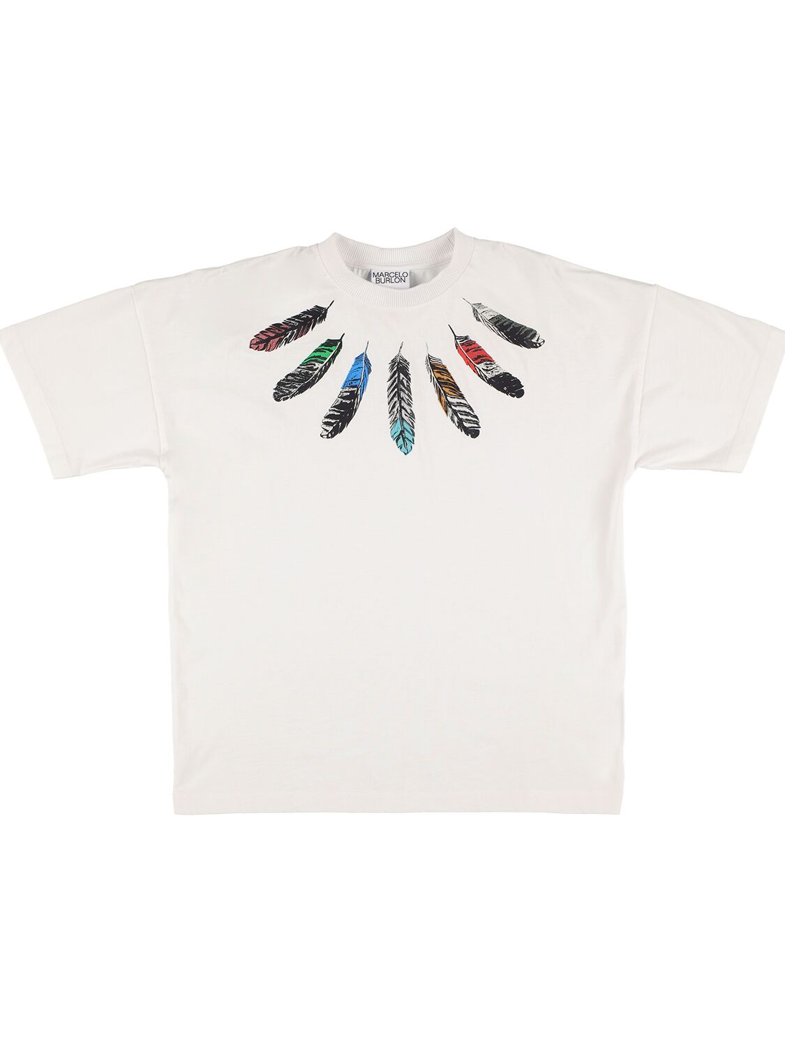 Marcelo Burlon County Of Milan Kids' Feathers Print Cotton Jersey T-shirt In White