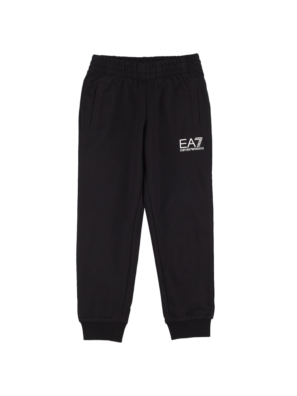 Ea7 Kids' Logo Cotton Sweatpants In Black