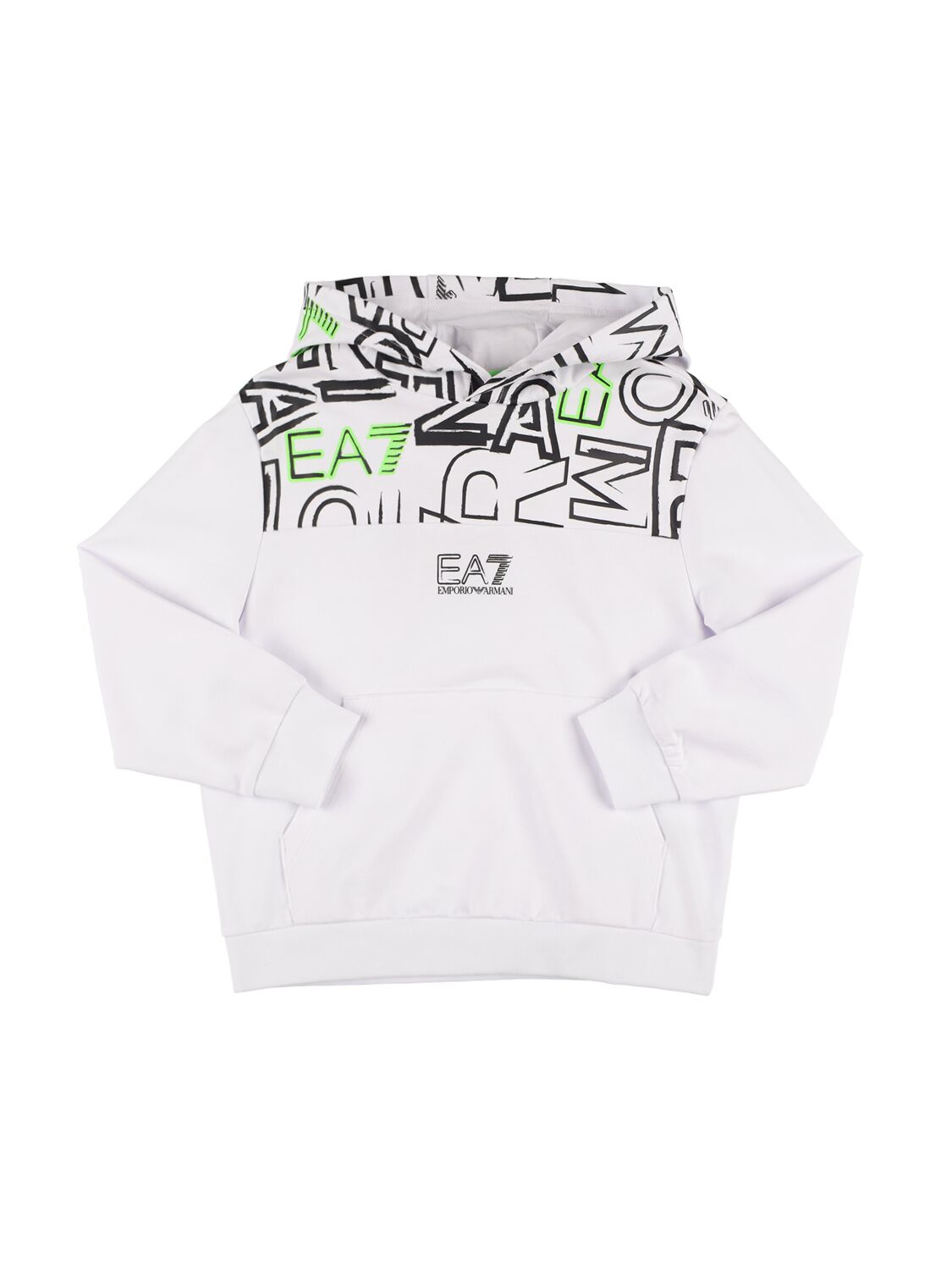 Ea7 Kids' Printed Cotton Sweatshirt Hoodie In White