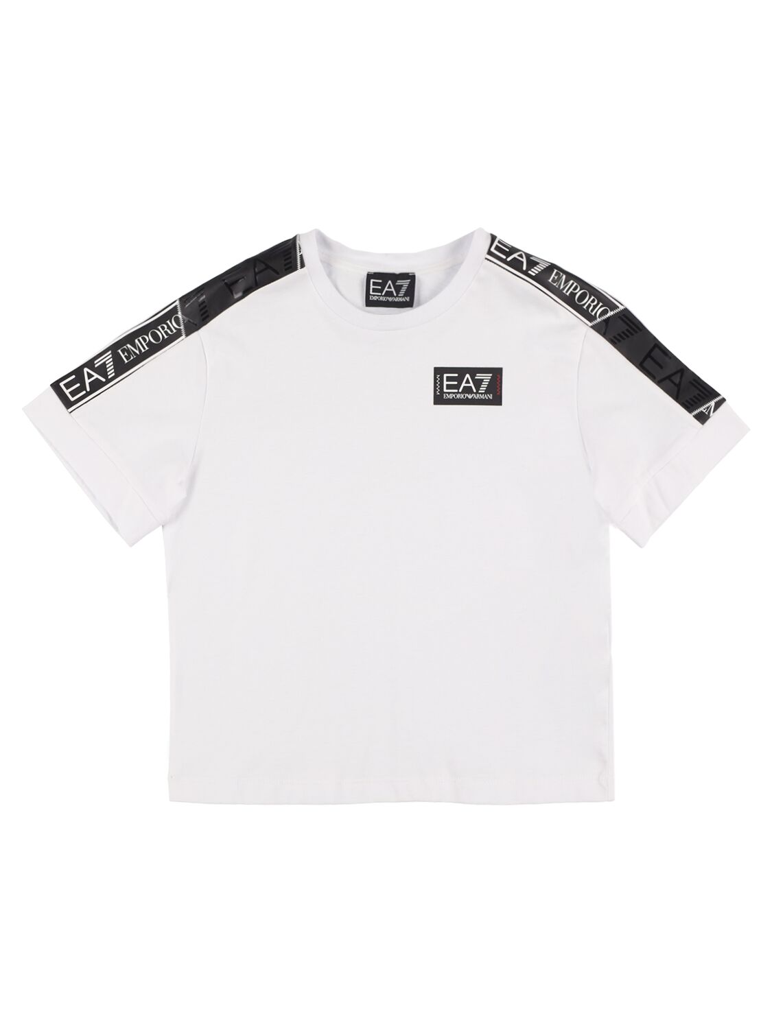 Ea7 Kids' Cotton Jersey T-shirt W/ Logo Tape In White