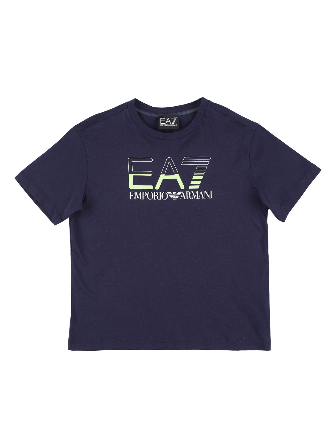 Ea7 Kids' Cotton Jersey T-shirt W/ Logo In Navy