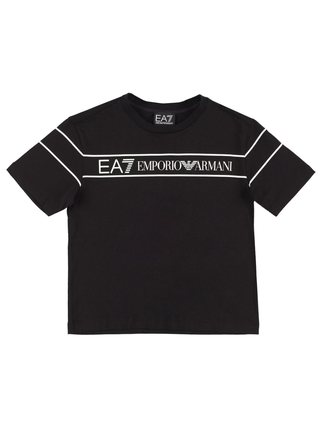 Ea7 Kids' Logo Cotton Jersey T-shirt In Black