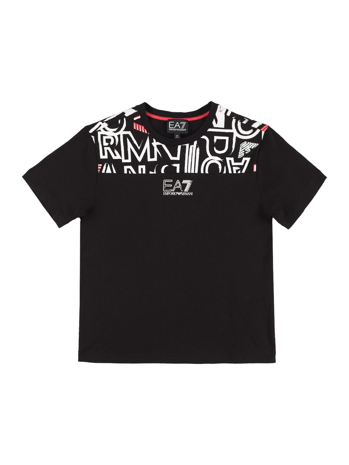 Ea7 Kids' Printed Cotton Jersey T-shirt In Black