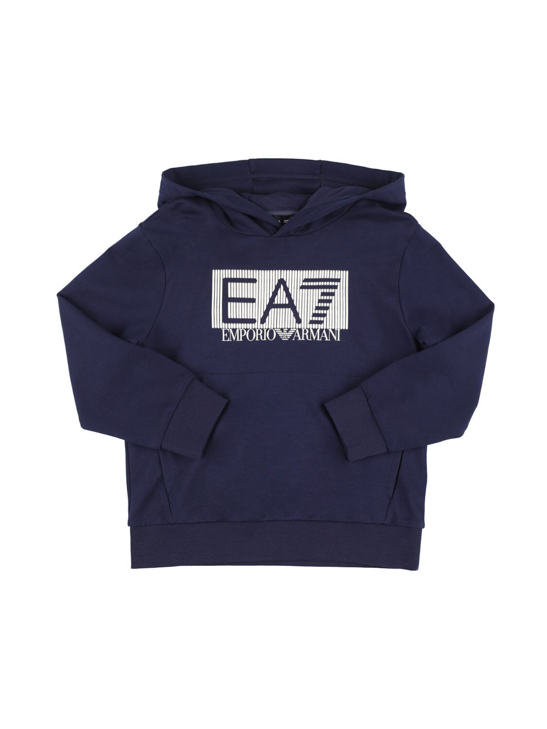 Ea7 Kids' Logo Cotton Sweatshirt Hoodie In Navy