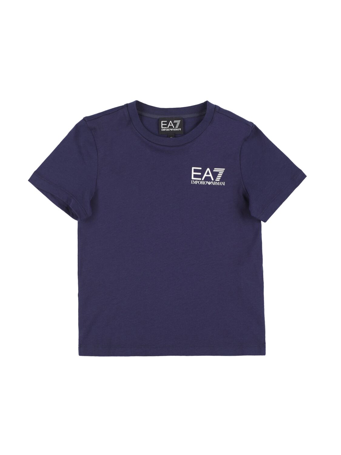 Ea7 Kids' Logo Cotton Jersey T-shirt In Navy